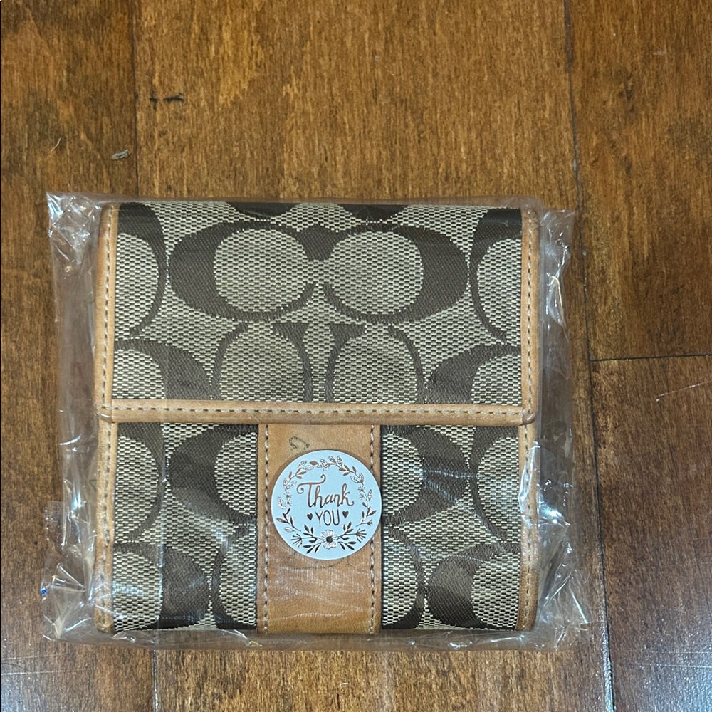 Coach Signature Tan and Brown Wallet